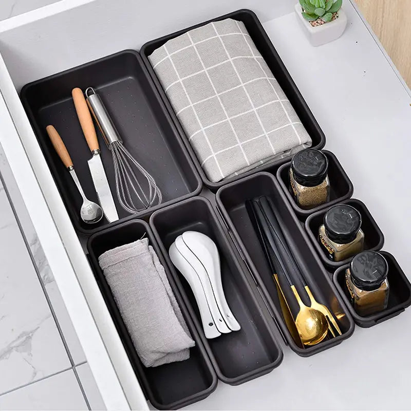 8pcs Interlocking Desk Drawer Organizer Storage Bins